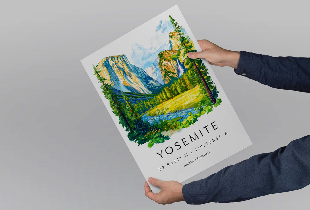 Yosemite Watercolor Poster Yosemite California Travel Print Wall Art Yosemite Home Decor Yosemite Gift Art Lovers Yosemite National Park