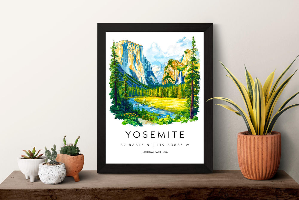 Yosemite Watercolor Poster Yosemite California Travel Print Wall Art Yosemite Home Decor Yosemite Gift Art Lovers Yosemite National Park