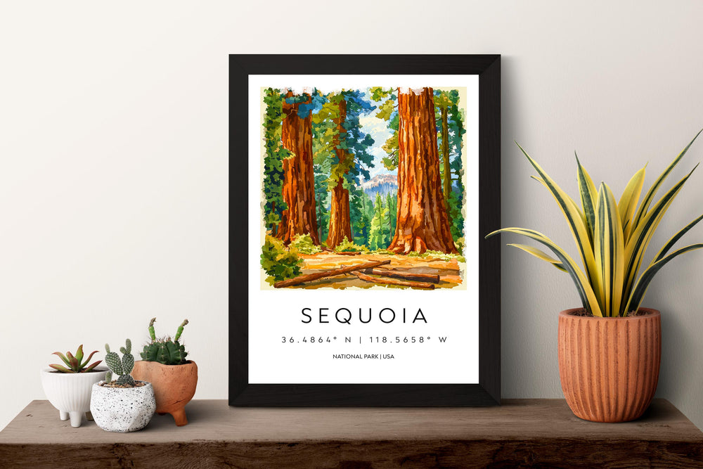 Sequoia Watercolor Poster Sequoia California Travel Print Wall Art Sequoia Home Decor Sequoia Gift Art Lovers Sequoia National Park