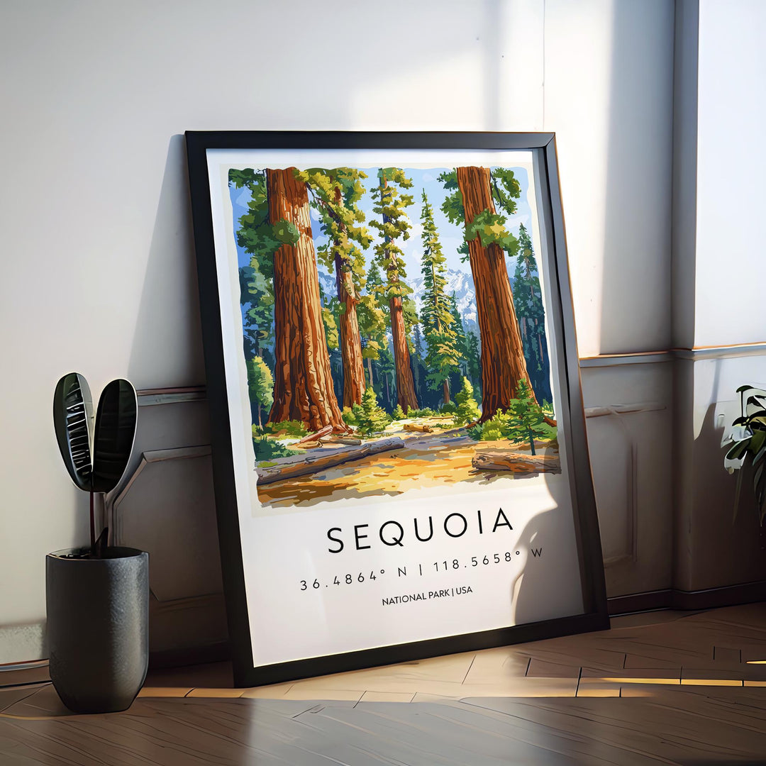 Sequoia Watercolor Poster Sequoia California Travel Print Wall Art Sequoia Home Decor Sequoia Gift Art Lovers Sequoia National Park