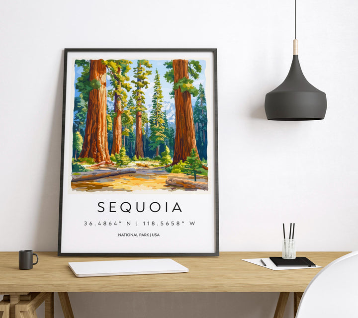 Sequoia Watercolor Poster Sequoia California Travel Print Wall Art Sequoia Home Decor Sequoia Gift Art Lovers Sequoia National Park