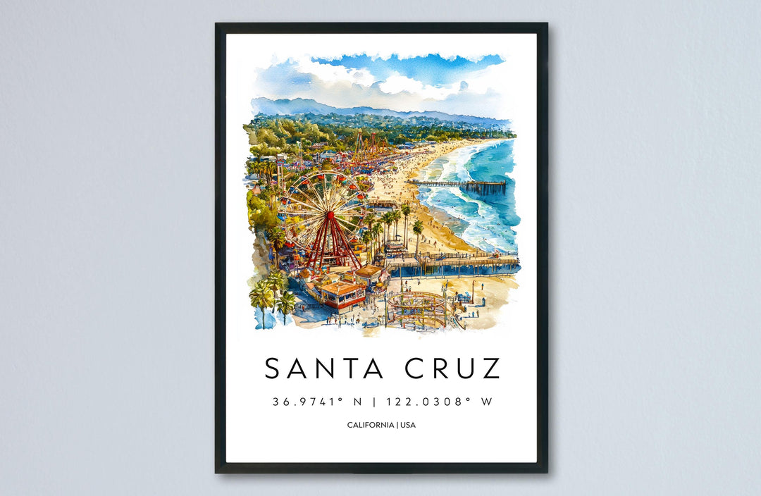 Santa Cruz Watercolor Poster Santa Cruz California Travel Print Wall Art Santa Cruz Home Decor Santa Cruz Gift Art Lovers Beach Town
