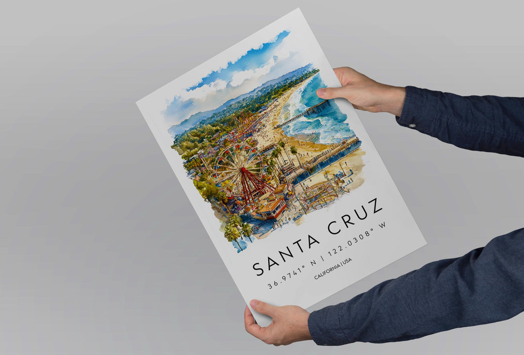 Santa Cruz Watercolor Poster Santa Cruz California Travel Print Wall Art Santa Cruz Home Decor Santa Cruz Gift Art Lovers Beach Town