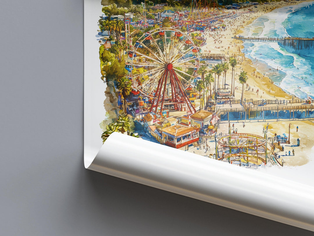 Santa Cruz Watercolor Poster Santa Cruz California Travel Print Wall Art Santa Cruz Home Decor Santa Cruz Gift Art Lovers Beach Town