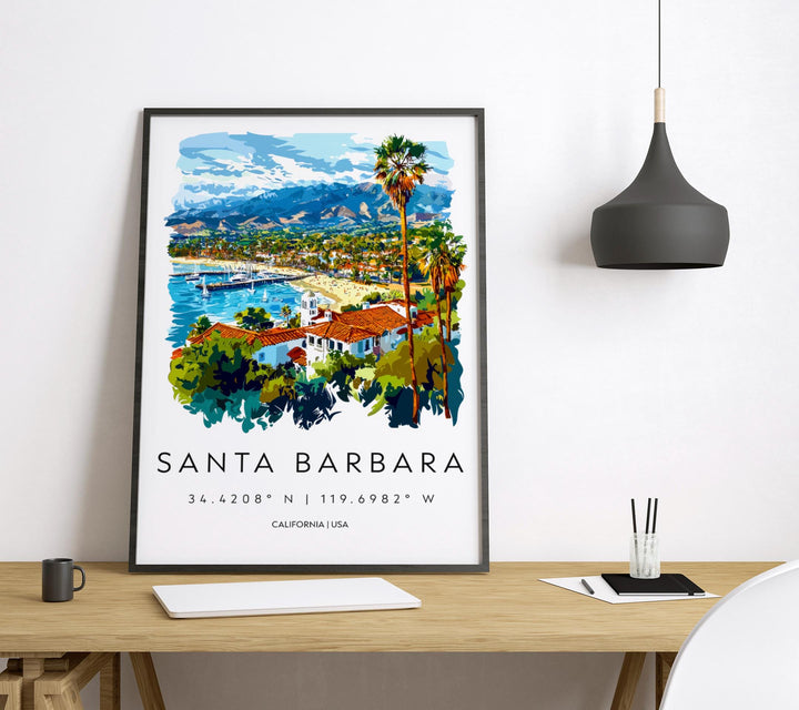 Santa Barbara Watercolor Poster Santa Barbara California Travel Print Wall Art Santa Barbara Home Decor Santa Barbara Gift Art Lovers
