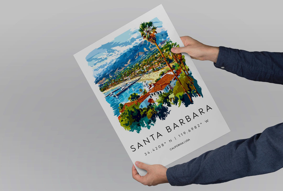 Santa Barbara Watercolor Poster Santa Barbara California Travel Print Wall Art Santa Barbara Home Decor Santa Barbara Gift Art Lovers
