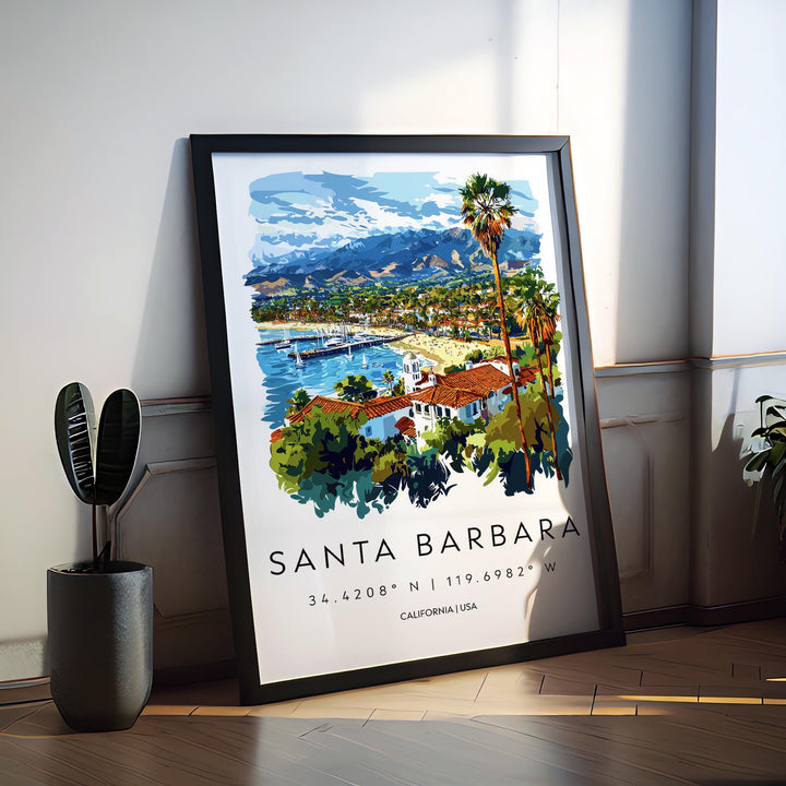 Santa Barbara Watercolor Poster Santa Barbara California Travel Print Wall Art Santa Barbara Home Decor Santa Barbara Gift Art Lovers