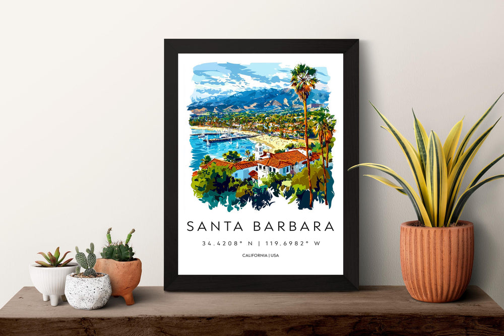 Santa Barbara Watercolor Poster Santa Barbara California Travel Print Wall Art Santa Barbara Home Decor Santa Barbara Gift Art Lovers