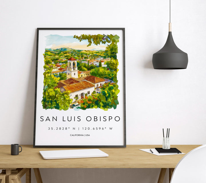 San Luis Obispo Watercolor Poster San Luis Obispo California Travel Print Wall Art San Luis Obispo Home Decor SLO Gift Art Lovers