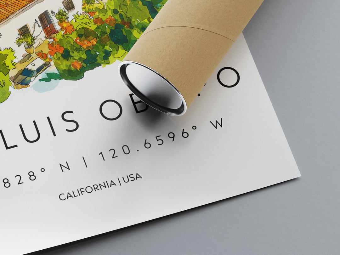 San Luis Obispo Watercolor Poster San Luis Obispo California Travel Print Wall Art San Luis Obispo Home Decor SLO Gift Art Lovers