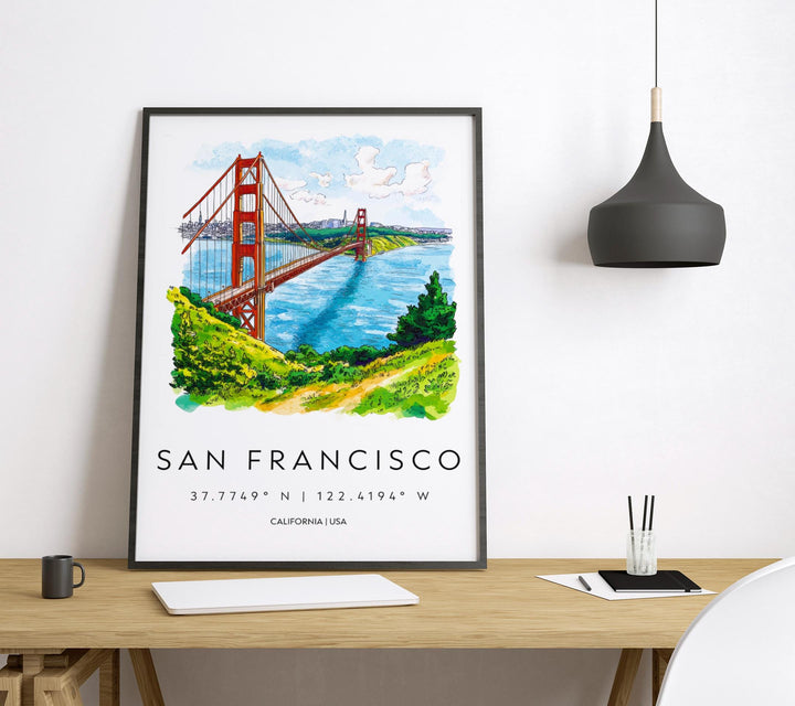 San Francisco Watercolor Poster San Francisco California Travel Print Wall Art San Francisco Home Decor San Francisco Gift Art Lovers