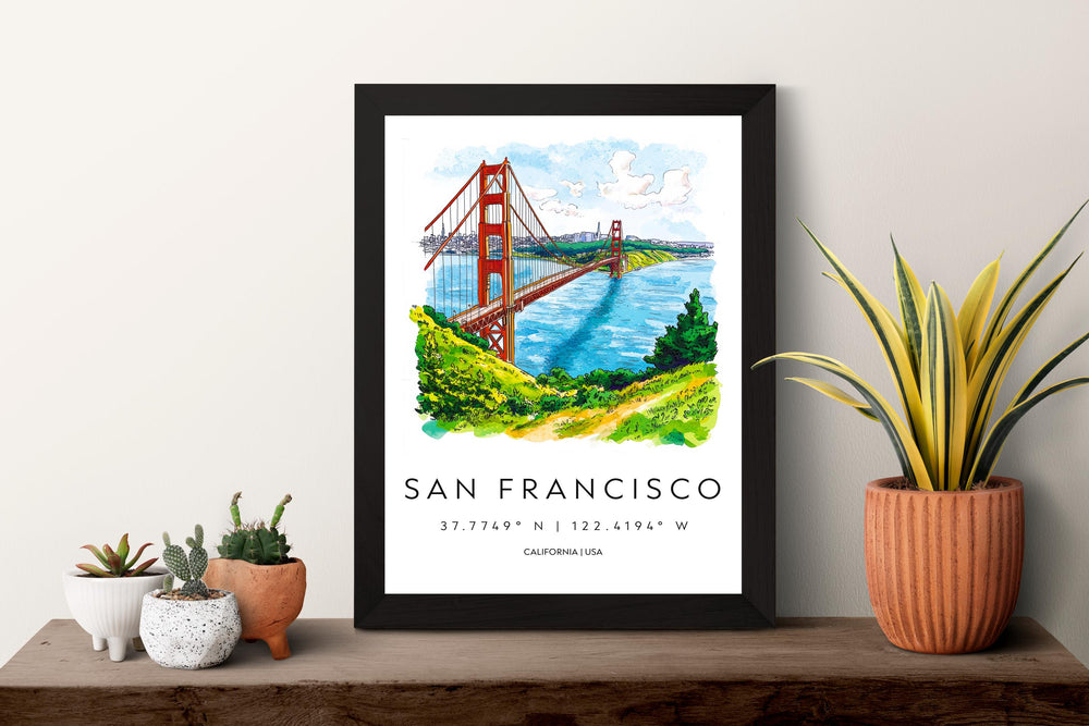 San Francisco Watercolor Poster San Francisco California Travel Print Wall Art San Francisco Home Decor San Francisco Gift Art Lovers