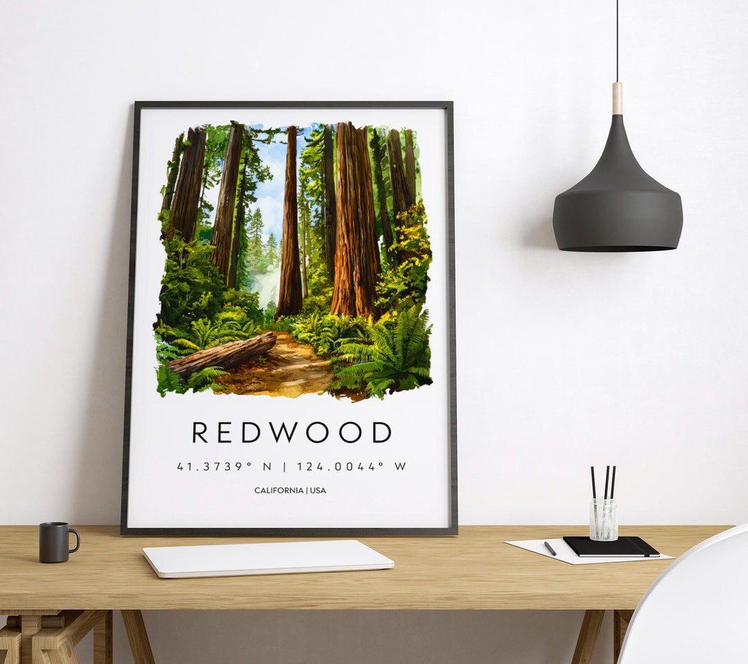 Redwood Watercolor Poster Redwood California Travel Print Wall Art Redwood Home Decor Redwood Gift Art Lovers Redwood National Park