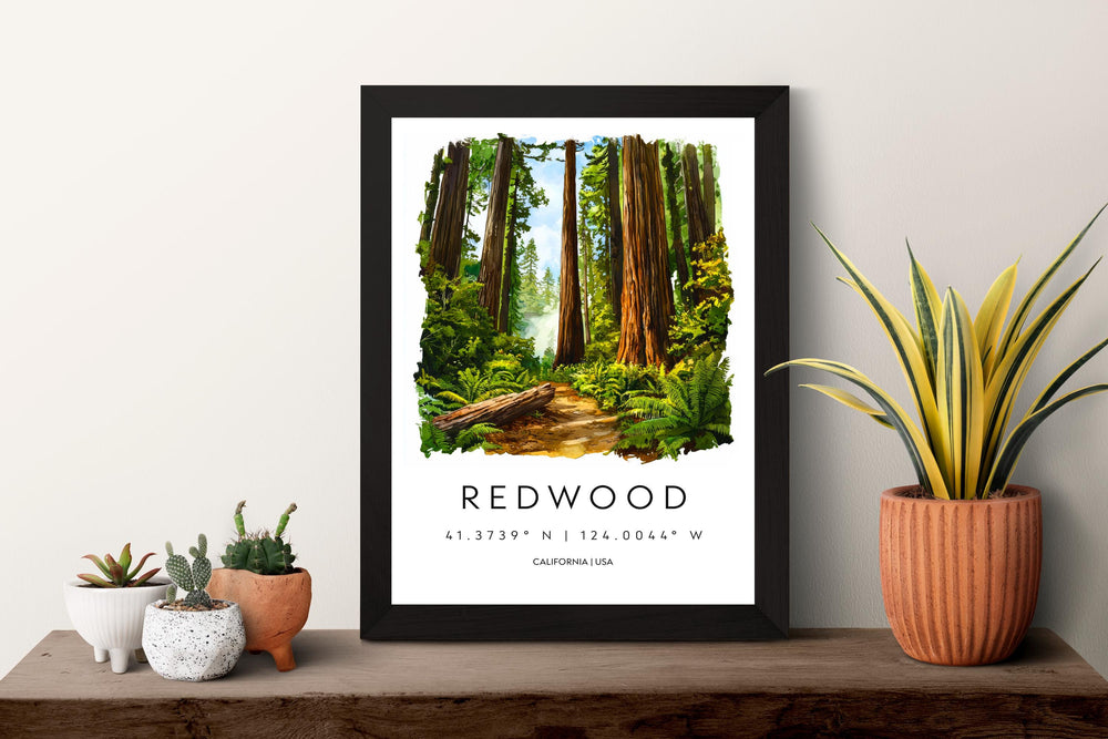 Redwood Watercolor Poster Redwood California Travel Print Wall Art Redwood Home Decor Redwood Gift Art Lovers Redwood National Park