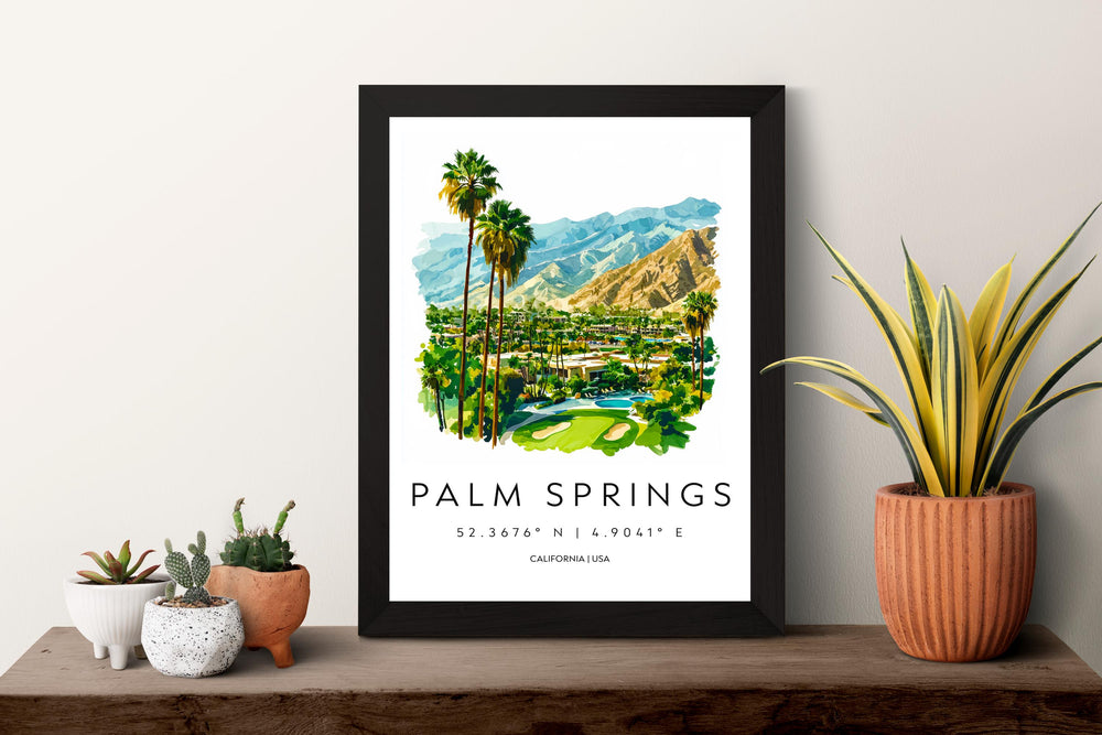 Palm Springs Watercolor Poster Palm Springs California Travel Print Wall Art Palm Springs Home Decor Palm Springs Gift Art Lovers Desert Art