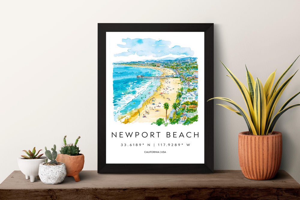 Newport Beach Watercolor Poster Newport Beach California Travel Print Wall Art Newport Beach Home Decor Newport Beach Gift Art Beach