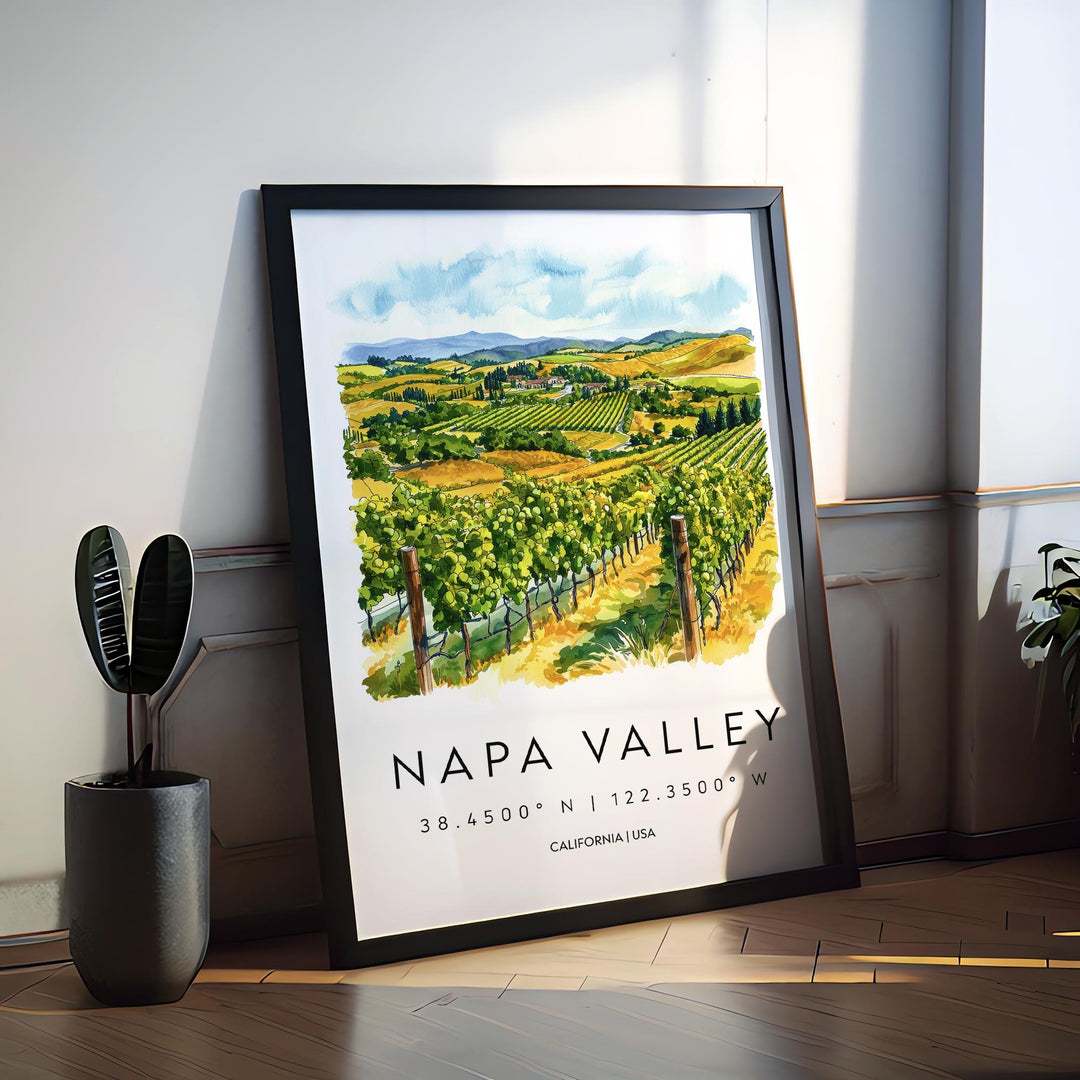 Napa Valley Watercolor Poster Napa Valley California Travel Print Wall Art Napa Valley Home Decor Napa Valley Gift Art Lovers Wine Country