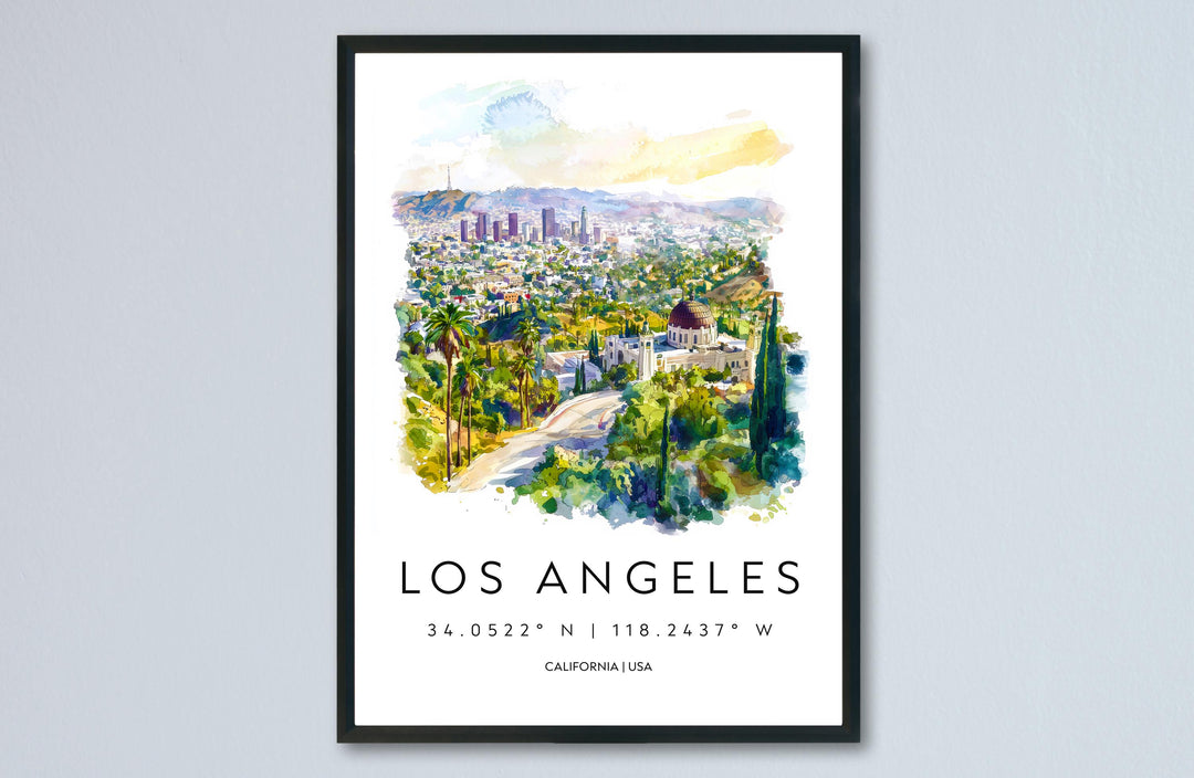 Los Angeles Watercolor Poster Los Angeles California Travel Print Wall Art Los Angeles Home Decor Los Angeles Gift Art Lovers Cityscape