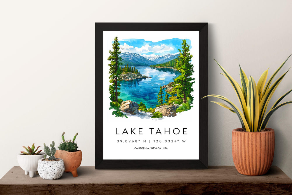 Lake Tahoe Watercolor Poster Lake Tahoe California Travel Print Wall Art Lake Tahoe Home Decor Lake Tahoe Gift Art Lovers Lake Tahoe