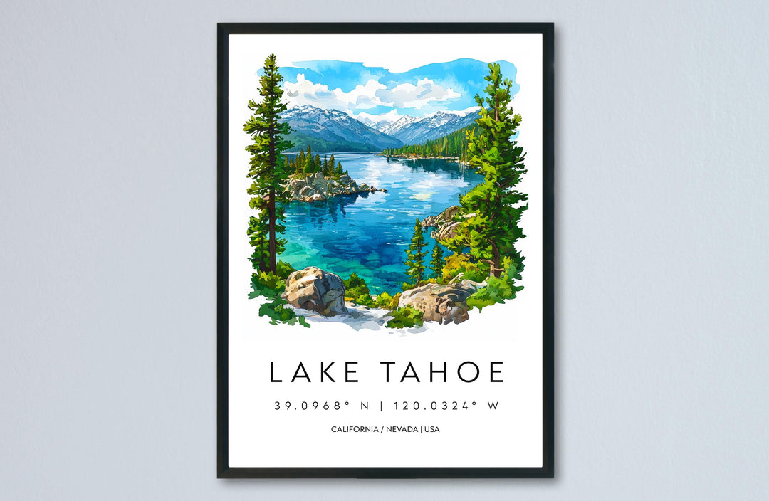Lake Tahoe Watercolor Poster Lake Tahoe California Travel Print Wall Art Lake Tahoe Home Decor Lake Tahoe Gift Art Lovers Lake Tahoe