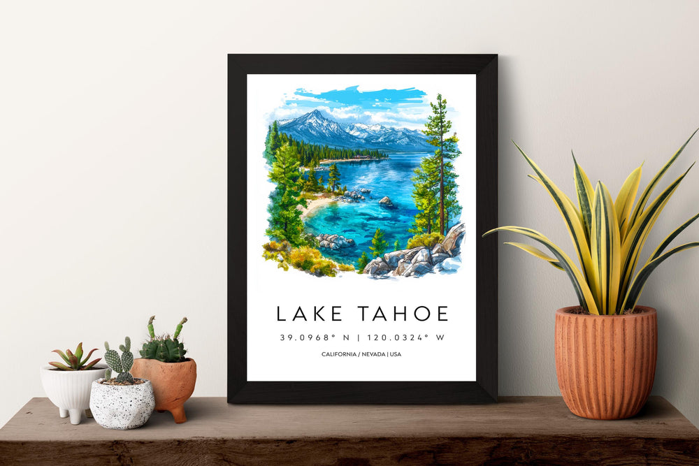 Lake Tahoe Watercolor Poster Lake Tahoe California Travel Print Wall Art Lake Tahoe Home Decor Lake Tahoe Gift Art Lovers Lake Tahoe