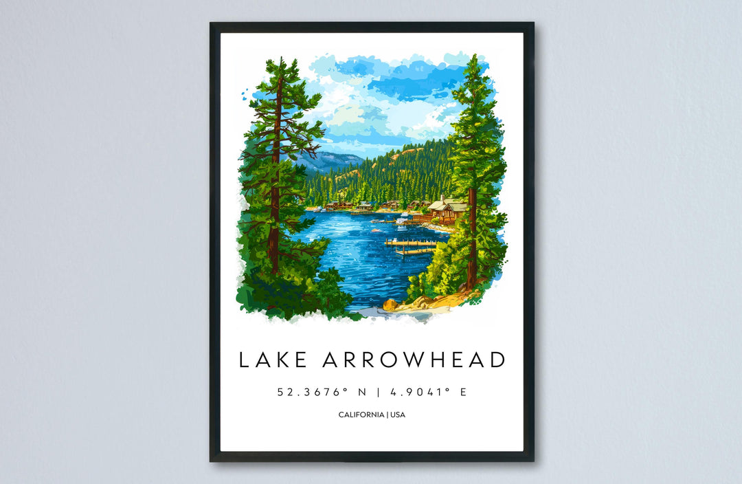 Lake Arrowhead Watercolor Poster Lake Arrowhead California Travel Print Wall Art Lake Arrowhead Home Decor Lake Arrowhead Gift Art Lovers