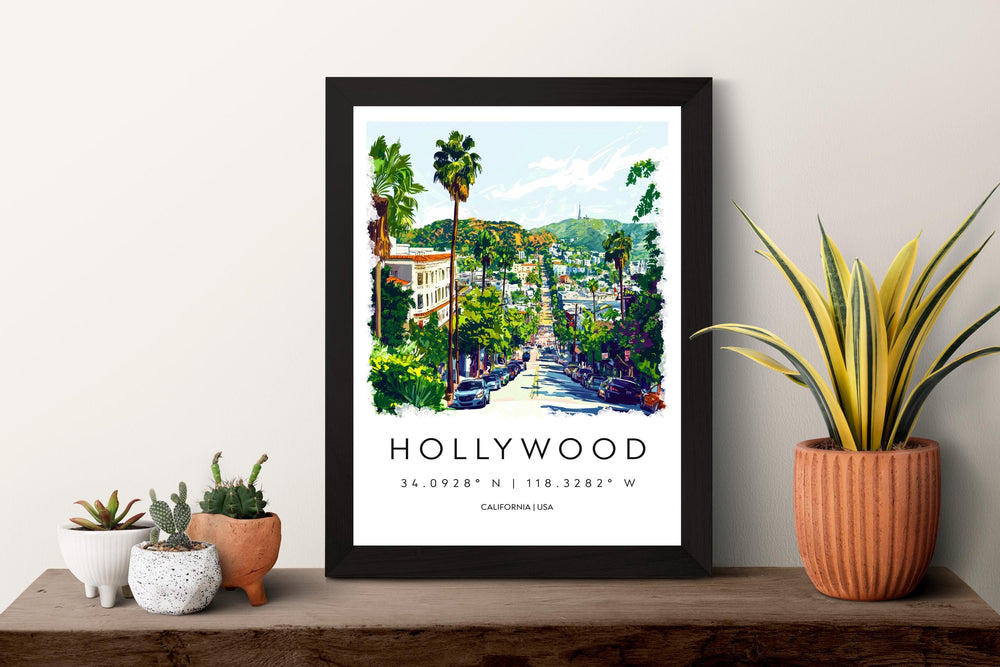 Hollywood Watercolor Poster Hollywood California Travel Print Wall Art Hollywood Home Decor Hollywood Gift Art Lovers Hollywood Sign