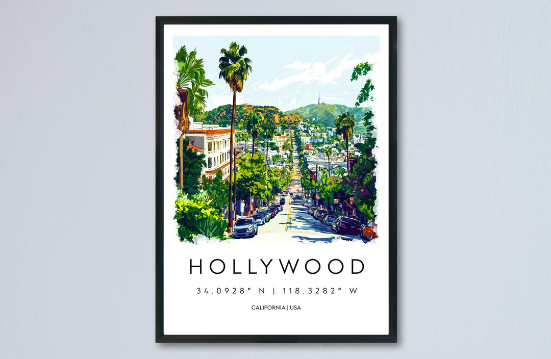 Hollywood Watercolor Poster Hollywood California Travel Print Wall Art Hollywood Home Decor Hollywood Gift Art Lovers Hollywood Sign