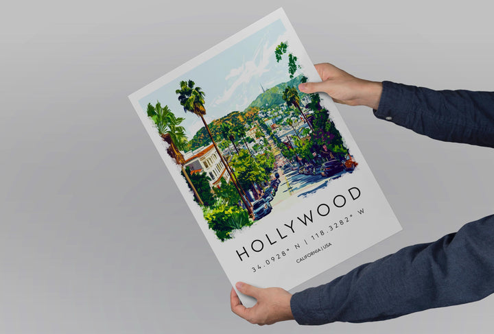 Hollywood Watercolor Poster Hollywood California Travel Print Wall Art Hollywood Home Decor Hollywood Gift Art Lovers Hollywood Sign