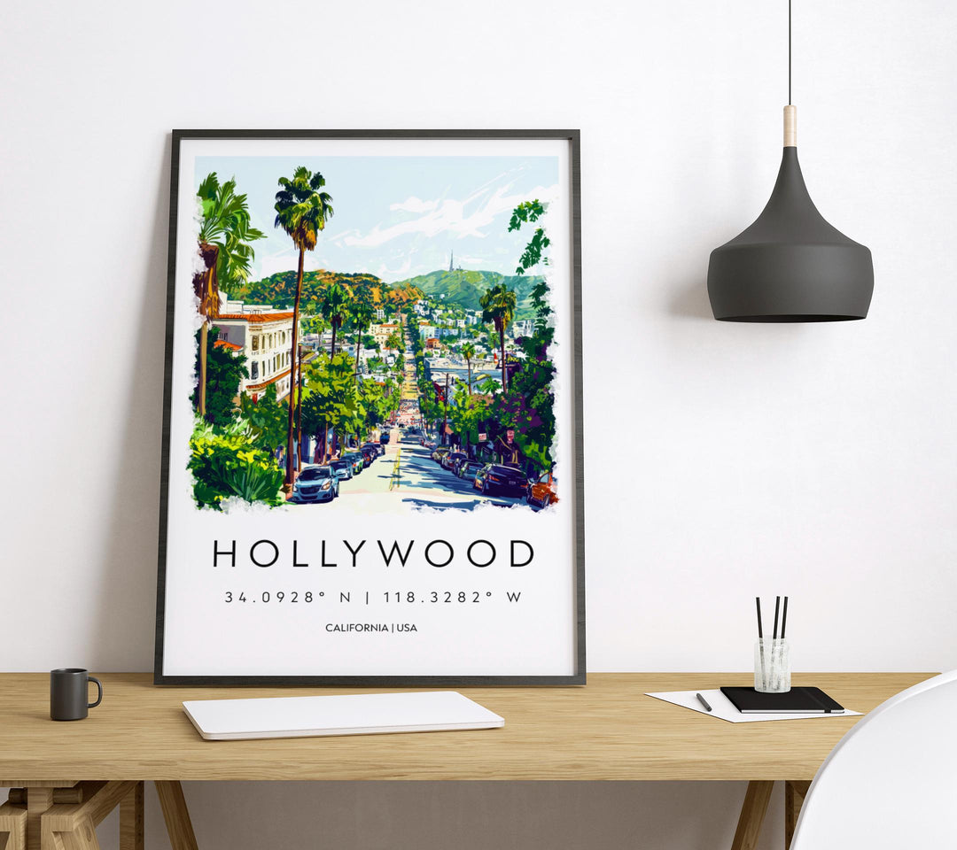 Hollywood Watercolor Poster Hollywood California Travel Print Wall Art Hollywood Home Decor Hollywood Gift Art Lovers Hollywood Sign