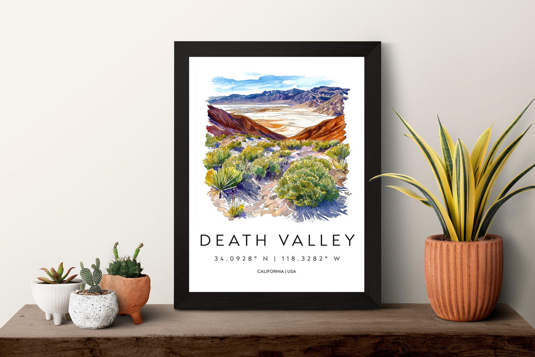 Death Valley Watercolor Poster Death Valley California Travel Print Wall Art Death Valley Home Decor Death Valley Gift Art Lovers Desert