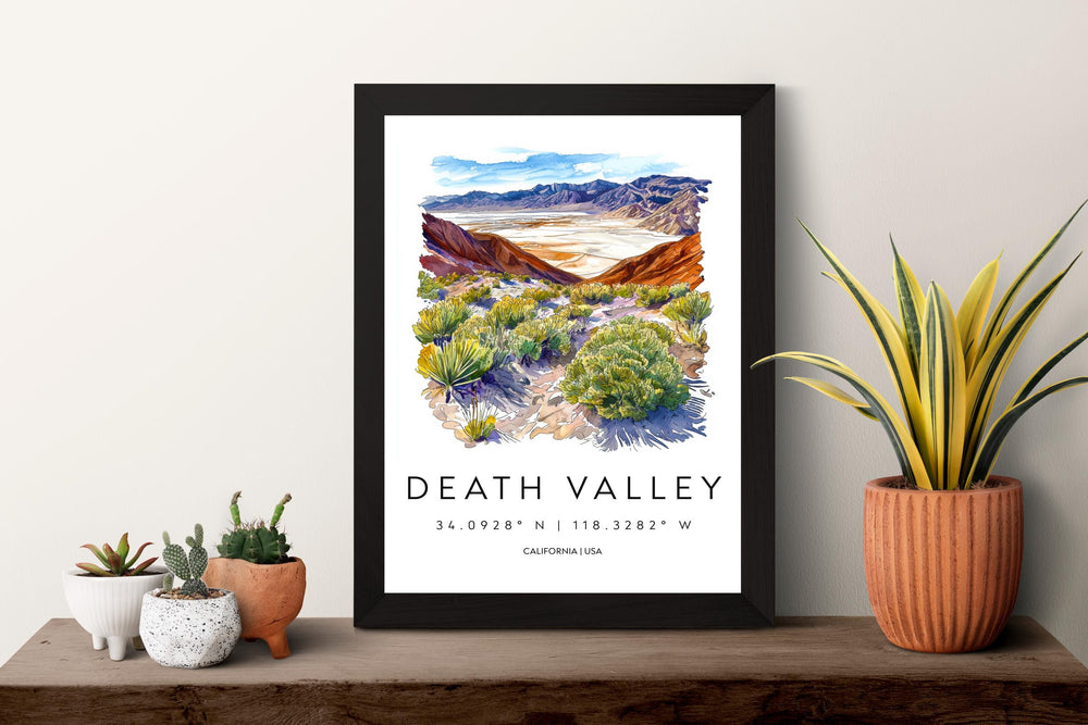 Death Valley Watercolor Poster Death Valley California Travel Print Wall Art Death Valley Home Decor Death Valley Gift Art Lovers Desert