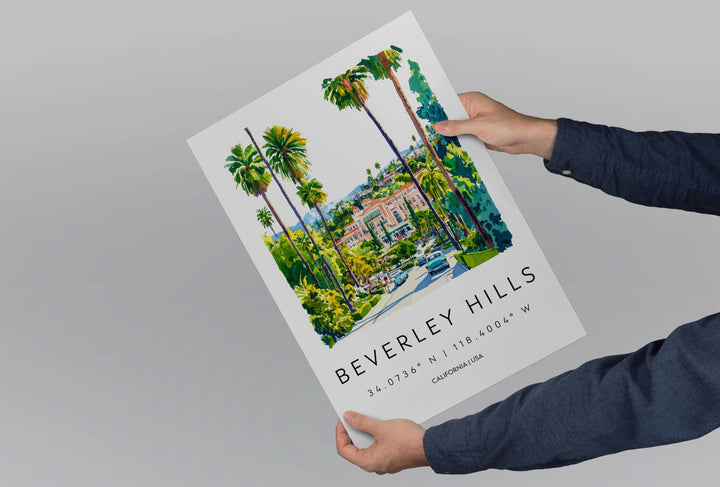 Beverly Hills Watercolor Poster Beverly Hills California Travel Print Wall Art Beverly Hills Home Decor Beverly Hills Gift Art Lovers