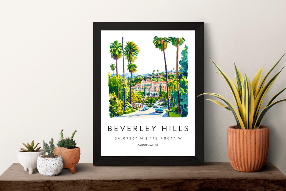 Beverly Hills Watercolor Poster Beverly Hills California Travel Print Wall Art Beverly Hills Home Decor Beverly Hills Gift Art Lovers