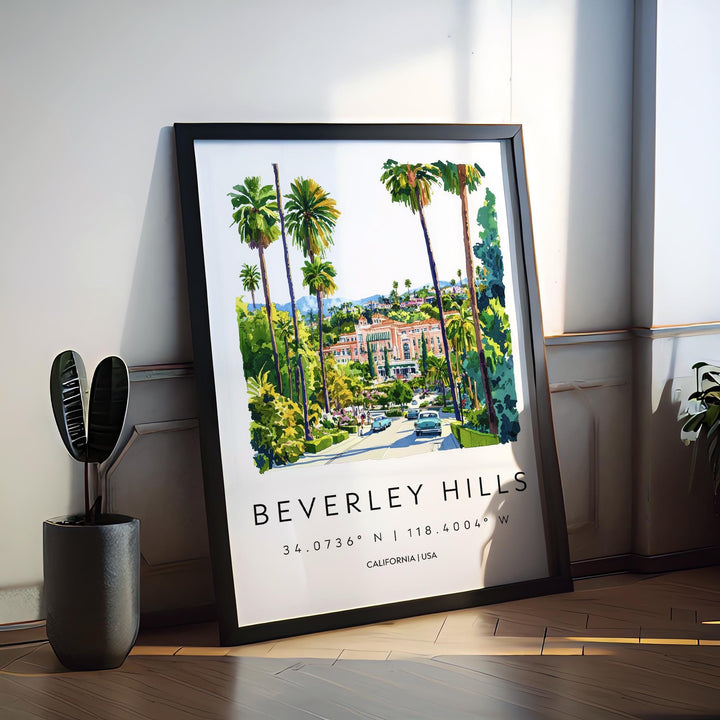 Beverly Hills Watercolor Poster Beverly Hills California Travel Print Wall Art Beverly Hills Home Decor Beverly Hills Gift Art Lovers