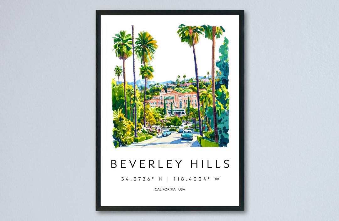 Beverly Hills Watercolor Poster Beverly Hills California Travel Print Wall Art Beverly Hills Home Decor Beverly Hills Gift Art Lovers