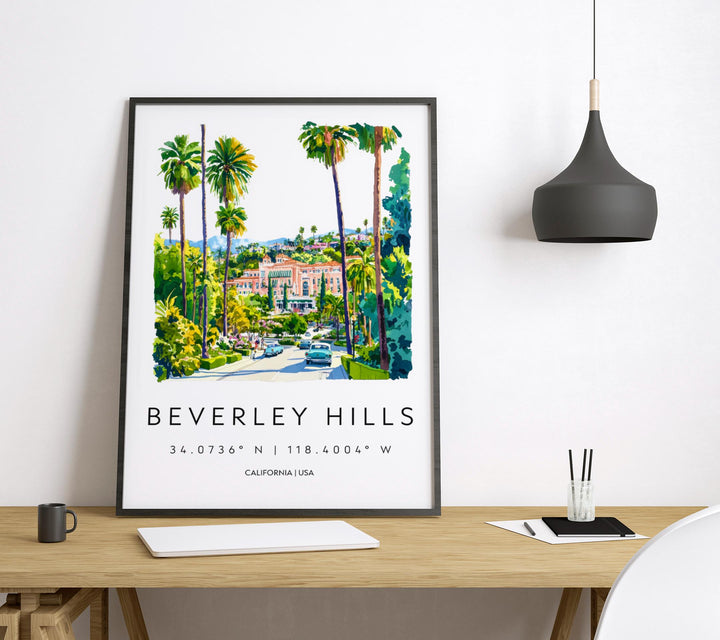 Beverly Hills Watercolor Poster Beverly Hills California Travel Print Wall Art Beverly Hills Home Decor Beverly Hills Gift Art Lovers