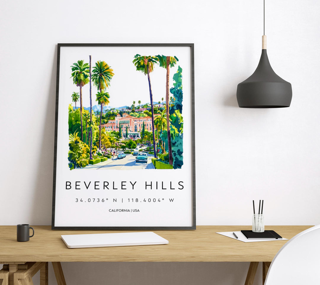Beverly Hills Watercolor Poster Beverly Hills California Travel Print Wall Art Beverly Hills Home Decor Beverly Hills Gift Art Lovers