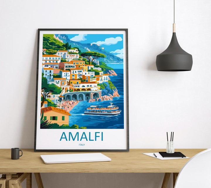 Amalfi Coast Travel Poster Italy Wall Art Positano View Cityscape Print Urban Decor Italy Gift Souvenir Scene Europe Beach Landmark Art