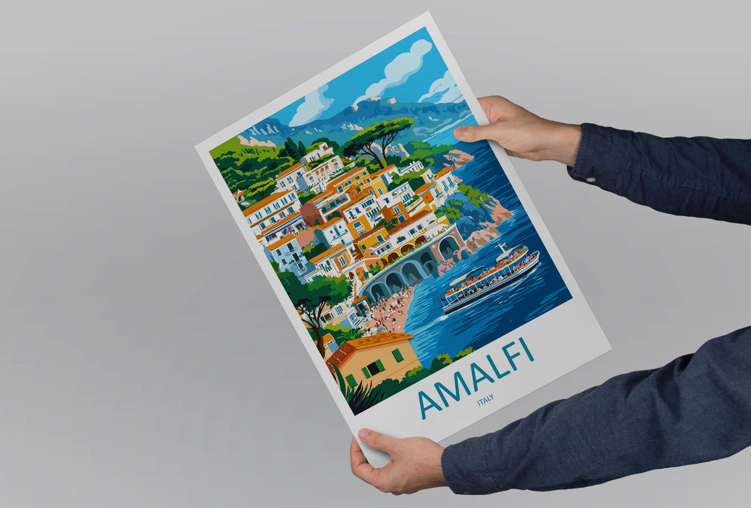 Amalfi Coast Travel Poster Italy Wall Art Positano View Cityscape Print Urban Decor Italy Gift Souvenir Scene Europe Beach Landmark Art