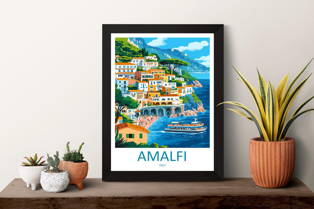 Amalfi Coast Travel Poster Italy Wall Art Positano View Cityscape Print Urban Decor Italy Gift Souvenir Scene Europe Beach Landmark Art