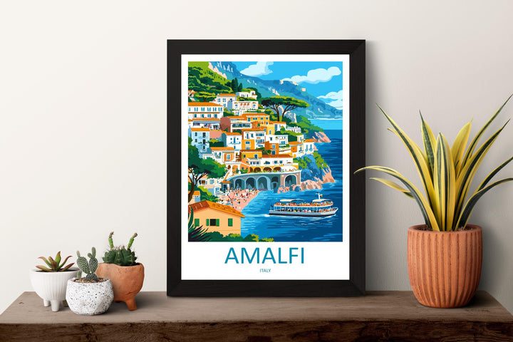 Amalfi Coast Travel Poster Italy Wall Art Positano View Cityscape Print Urban Decor Italy Gift Souvenir Scene Europe Beach Landmark Art