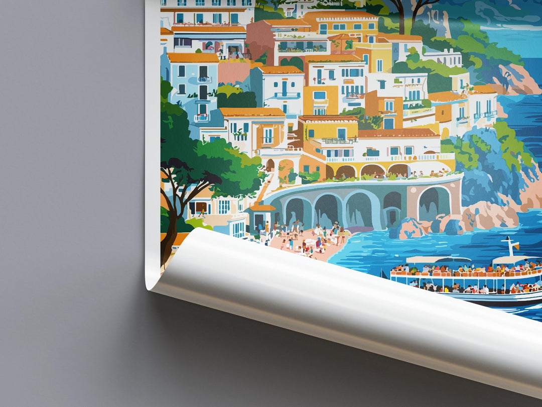 Amalfi Coast Travel Poster Italy Wall Art Positano View Cityscape Print Urban Decor Italy Gift Souvenir Scene Europe Beach Landmark Art