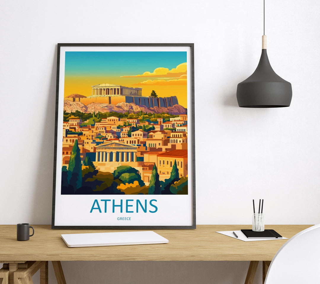 Athens Travel Poster Greece Wall Art Acropolis Cityscape Print Urban Decor Greece Gift Souvenir Scene Europe Ancient Landmark Art