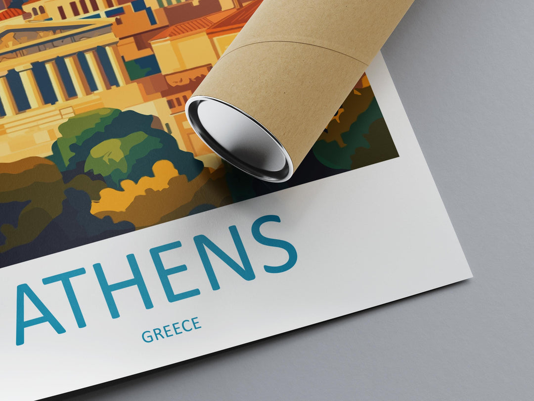 Athens Travel Poster Greece Wall Art Acropolis Cityscape Print Urban Decor Greece Gift Souvenir Scene Europe Ancient Landmark Art