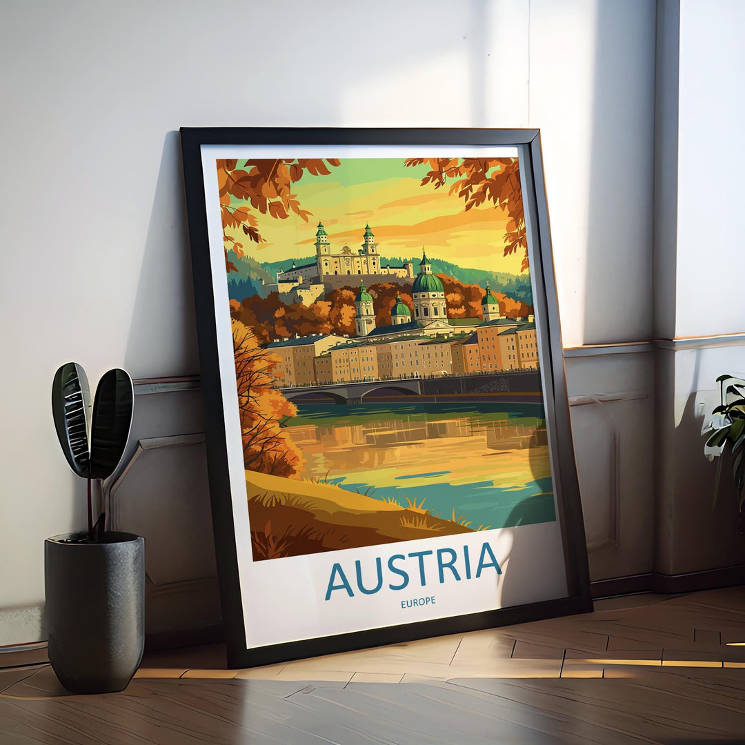 Austria Travel Poster Europe Wall Art Vienna Cityscape Print Urban Decor Austria Gift Souvenir Scene Alpine Landmark Art