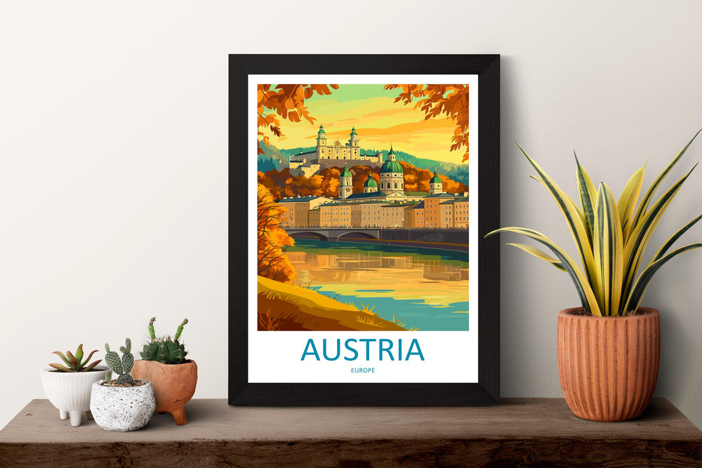 Austria Travel Poster Europe Wall Art Vienna Cityscape Print Urban Decor Austria Gift Souvenir Scene Alpine Landmark Art