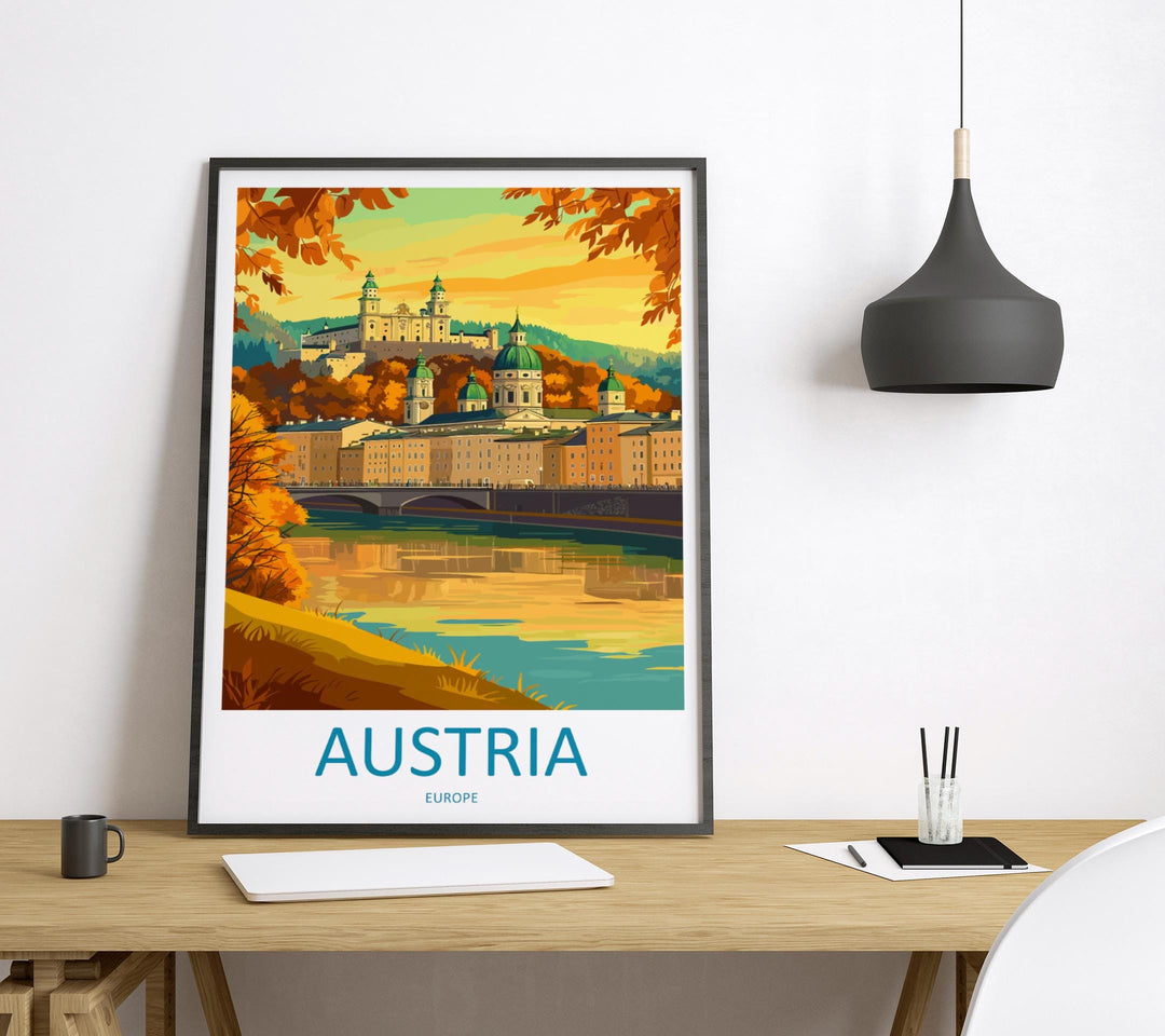 Austria Travel Poster Europe Wall Art Vienna Cityscape Print Urban Decor Austria Gift Souvenir Scene Alpine Landmark Art