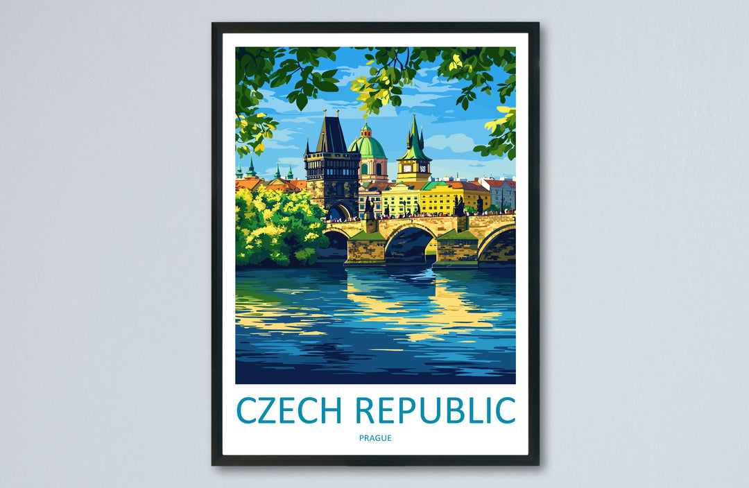 Czech Republic Travel Poster Europe Wall Art Prague Cityscape Print Urban Decor Czech Gift Souvenir Scene European Landmark Art