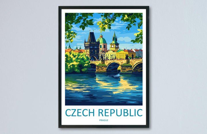 Czech Republic Travel Poster Europe Wall Art Prague Cityscape Print Urban Decor Czech Gift Souvenir Scene European Landmark Art